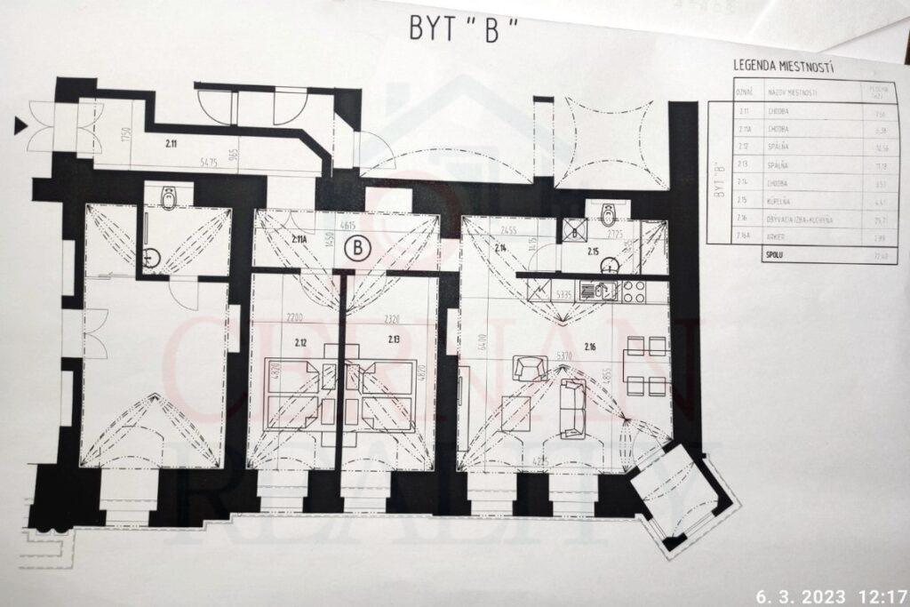 Predaj 3i. byt 72 m2, úplná rek., 1. posch., Hlavná ul. Staré Mesto – Košice